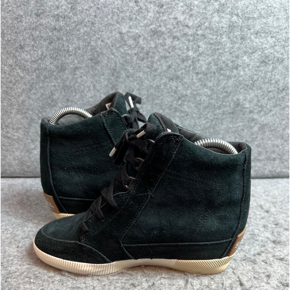 Sorel PDX Wedge Black Suede High Top Lace Up Hidden Wedge Sneakers Womens 6.5 - Picture 5 of 9